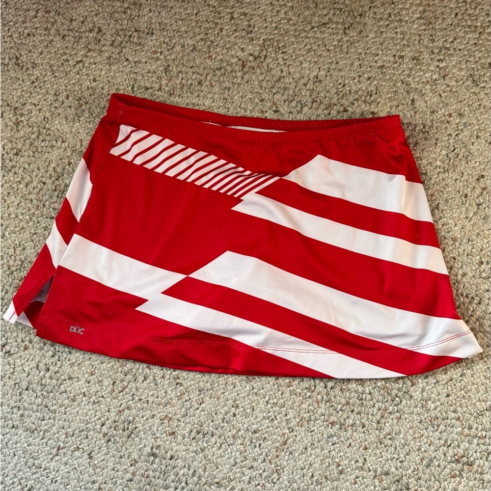 Red and white tennis skirt